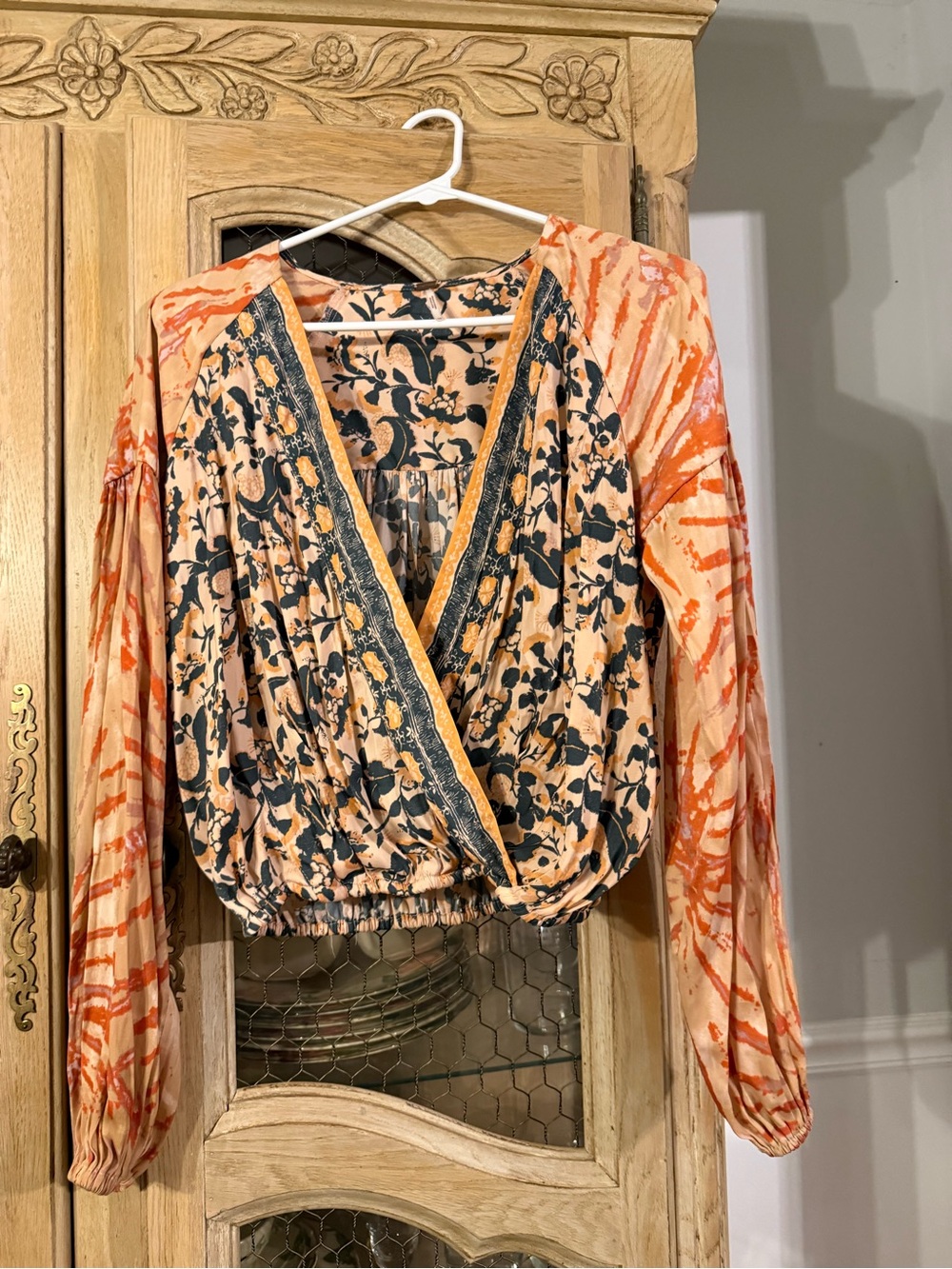 Free People Womens Peach Floral Blouse